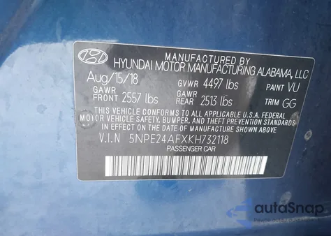 2019 Hyundai Sonata Se from USA, damaged, VIN 5NPE24AFXKH732118